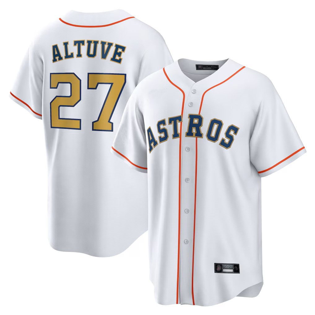 Houston Astros #27 Jose Altuve Player Gold FEDASGOGE Collection Game Home Stitched Jerseys
