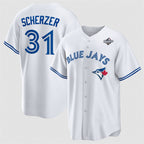 Toronto Blue Jays #31 Max Scherzer White FEDASGOGE 2025 World Series Home Cool Base Stitched Jersey
