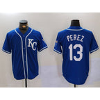 Kansas City Royals #13 Salvador Perez Blue FEDASGOGE KC Cool Base Stitched Jersey