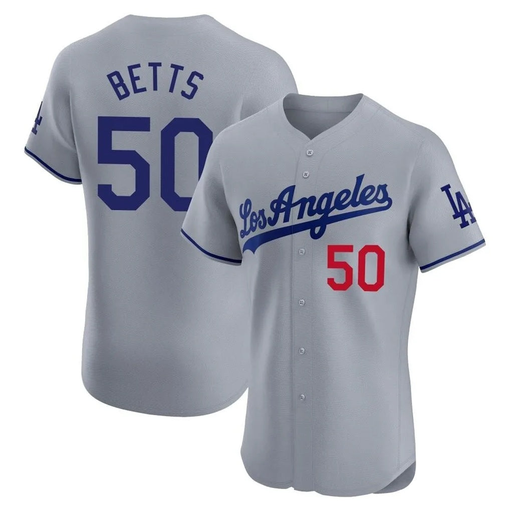 Los Angeles Dodgers #50 Mookie Betts Player Gray FEDASGOGE Limited Elite Home Stitched Jerseys