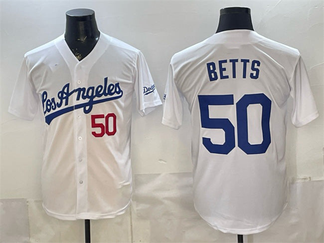 Los Angeles Dodgers #50 Mookie Betts White FEDASGOGE Alternate Stadium Stitched Jersey