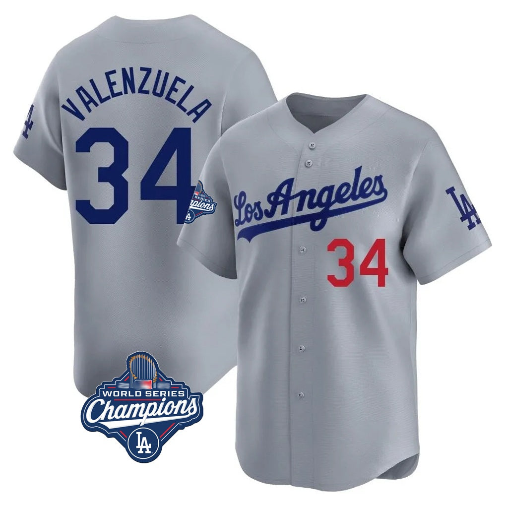 Los Angeles Dodgers #34 Fernando Valenzuela Player Gray FEDASGOGE World Series Meet Limited Home Stitched Jerseys