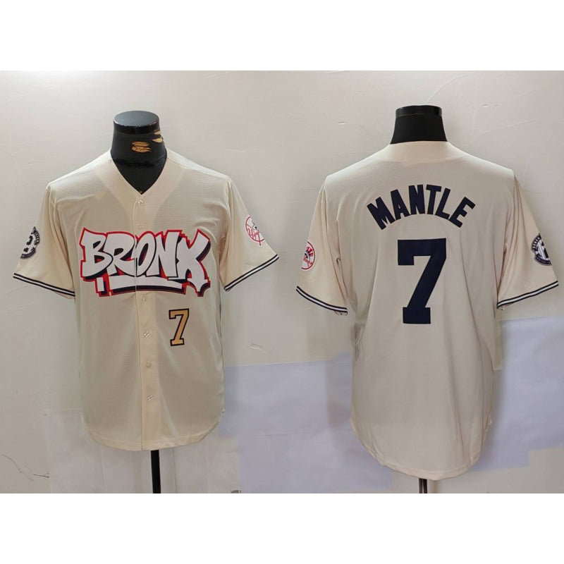 New York Yankees #7 Mickey Mantle Cream FEDASGOGE Limited Stitched Jerseys
