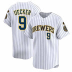 Milwaukee Brewers #9 Bob Uecker Player White FEDASGOGE Stripes Home Limited Game Stitched Jerseys