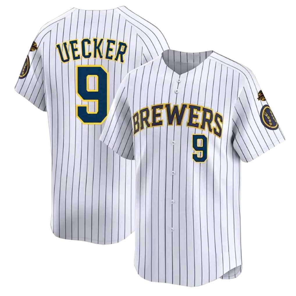 Milwaukee Brewers #9 Bob Uecker Player White FEDASGOGE Stripes Home Limited Game Stitched Jerseys
