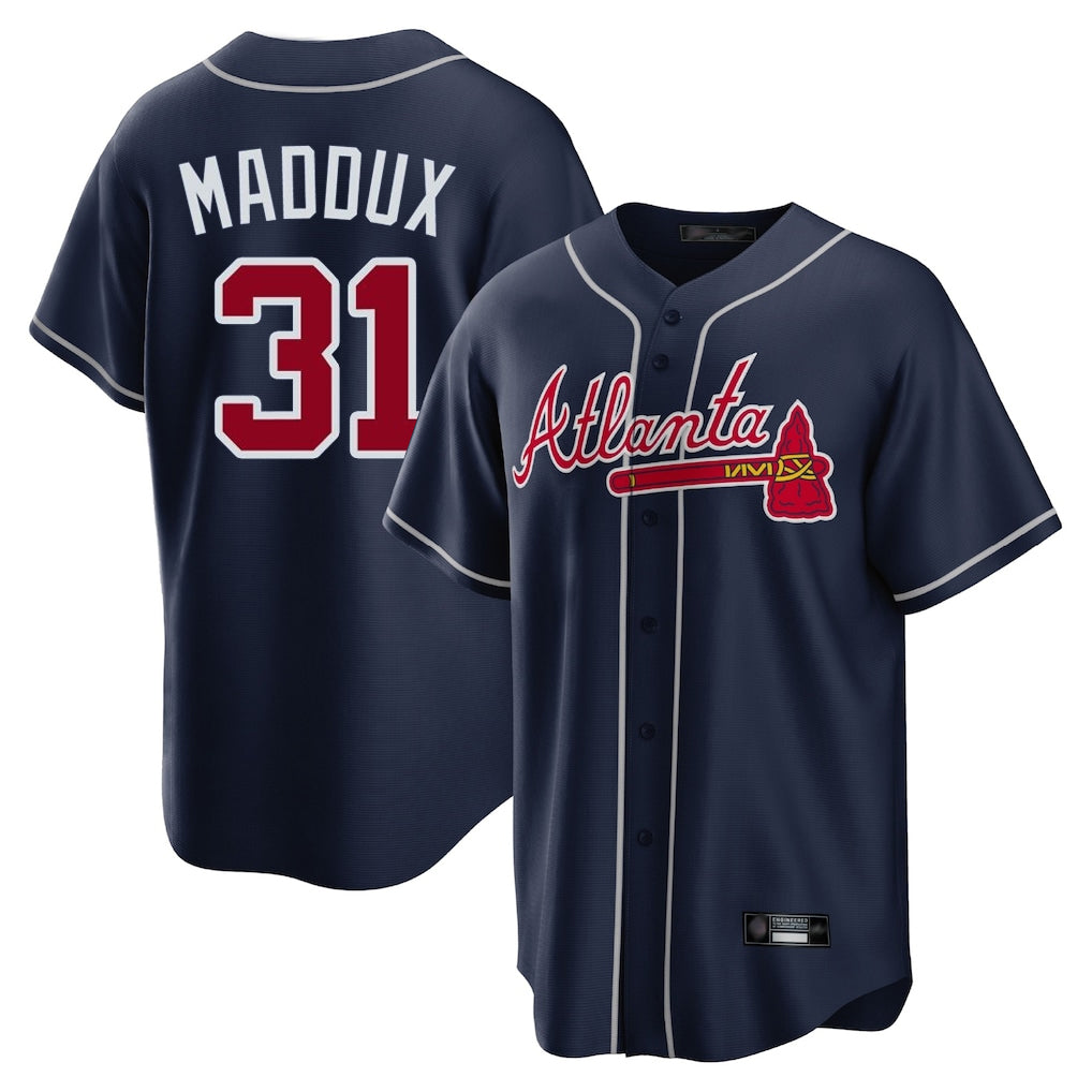 Atlanta Braves #31 Greg Maddux Player Navy FEDASGOGE Home Game Stitched Jerseys