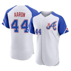 Atlanta Braves #44 Hank Aaron Player White FEDASGOGE City Connect Limited Elite Home Game Stitched Jerseys