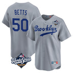 Los Angeles Dodgers #50 Mookie Betts Player Gray FEDASGOGE World Series Game Limited Home Stitched Jerseys