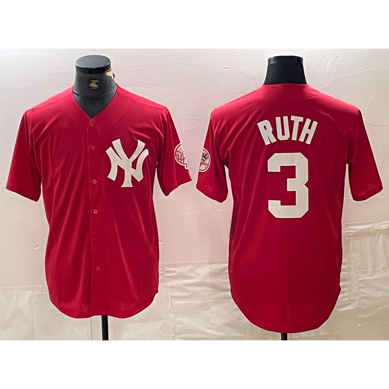 New York Yankees #3 Babe Ruth Red FEDASGOGE Fashion Cool Base Jersey
