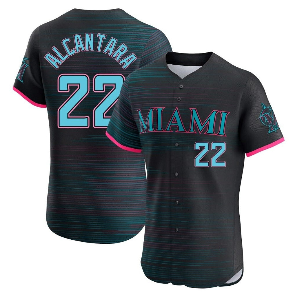 Miami Marlins #22 Sandy Alcantara Player Black FEDASGOGE City Connect Home Limited Elite Stitched Jerseys