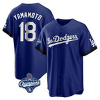 Los Angeles Dodgers #18 Yoshinobu Yamamoto Player Royal FEDASGOGE World Series Meet City Connect Home Game Stitched Jerseys