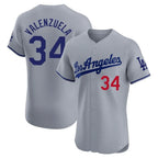 Los Angeles Dodgers #34 Fernando Valenzuela Player Gray FEDASGOGE Limited Elite Home Stitched Jerseys
