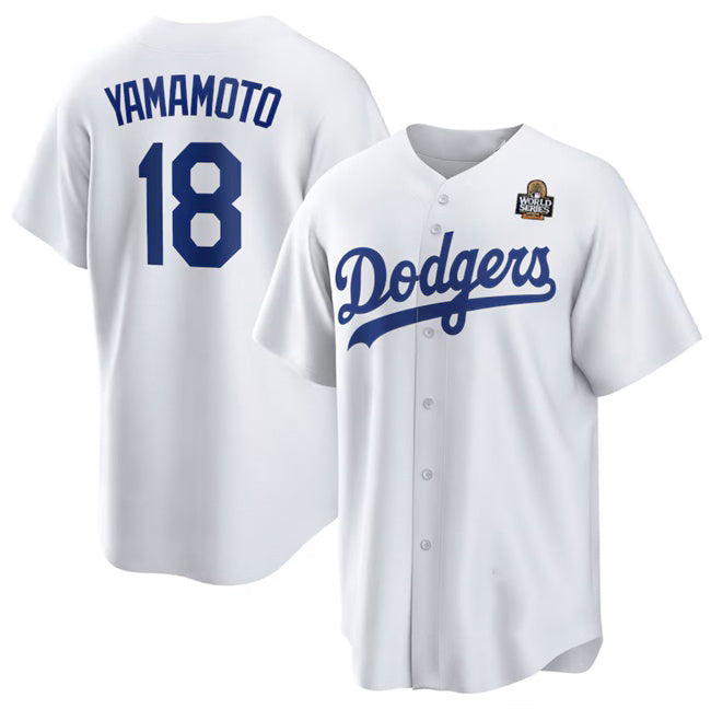 Los Angeles Dodgers #18 Yoshinobu Yamamoto White FEDASGOGE 2024 World Series Cool Base Stitched Jersey