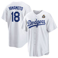 Los Angeles Dodgers #18 Yoshinobu Yamamoto White FEDASGOGE 2024 World Series Cool Base Stitched Jersey