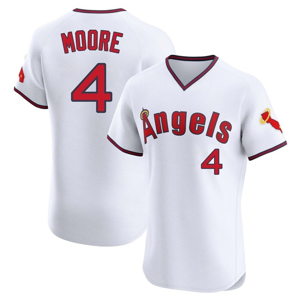 Los Angeles Angels #4 Christian Moore Player White FEDASGOGE T-shirt Home Limited Elite Stitched Jerseys
