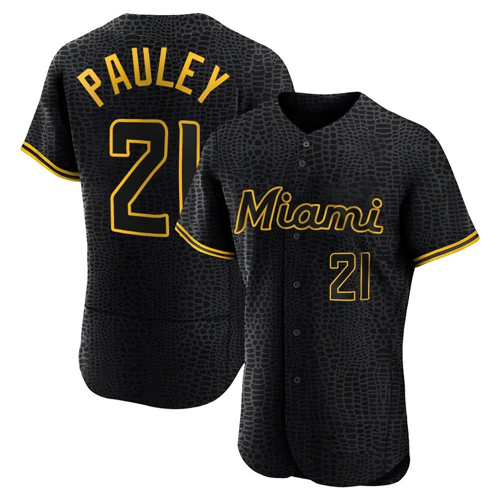 Miami Marlins #21 Graham Pauley Player Black FEDASGOGE Snake Skin City Home Limited Elite Stitched Jerseys