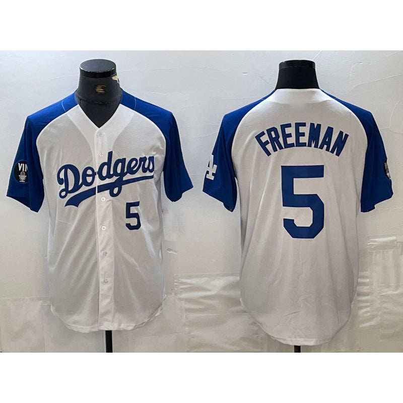 Los Angeles Dodgers #5 Freddie Freeman Number White Blue FEDASGOGE Fashion Stitched Cool Base Limited Jersey 2
