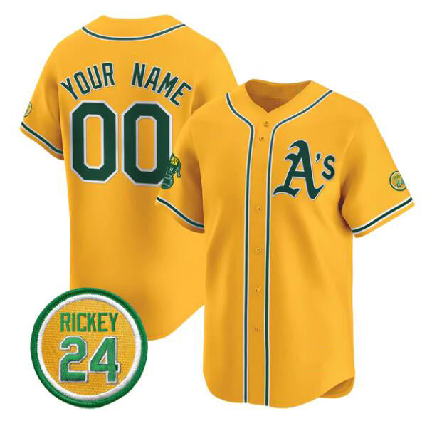 Custom Oakland Athletics Active Player Gold FEDASGOGE Rickey Henderson Patch Vapor Premier Limited Stitched Jersey
