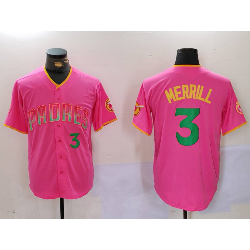 San Diego Padres #3 Jackson Merrill Pink FEDASGOGE Player Number Fashion Jersey 2