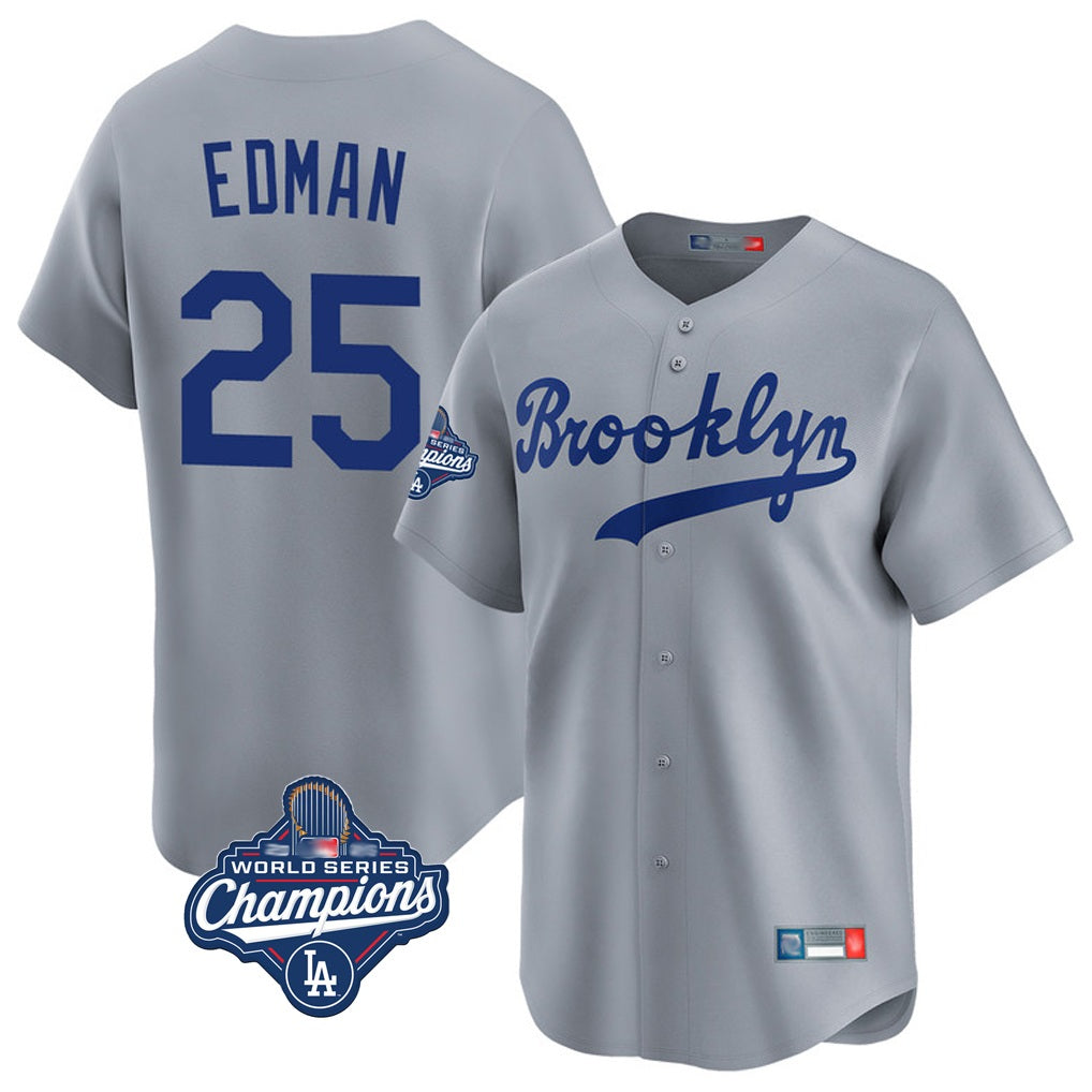 Los Angeles Dodgers #25 Tommy Edman Player Gray FEDASGOGE World Series Meet Game Limited Home Stitched Jerseys