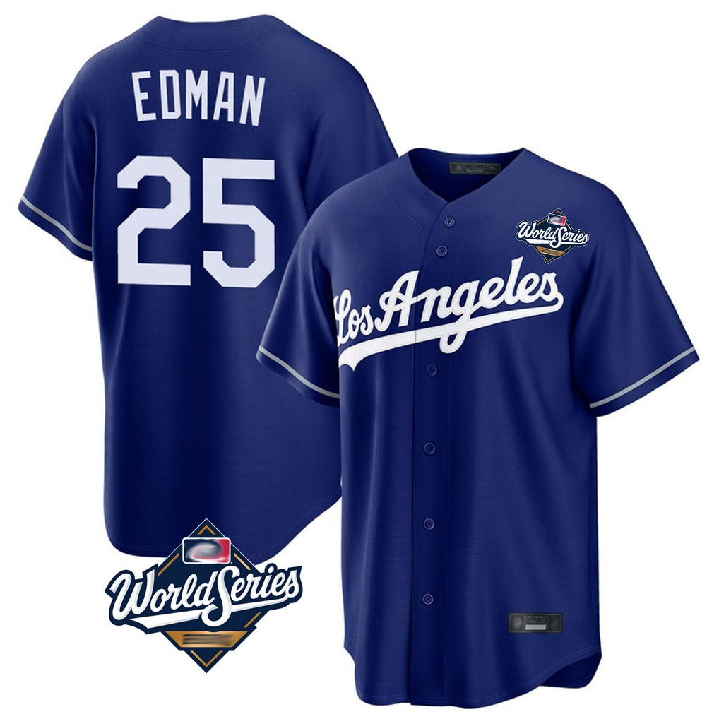 Los Angeles Dodgers #25 Tommy Edman Player Royal FEDASGOGE World Series Game Stitched Jerseys
