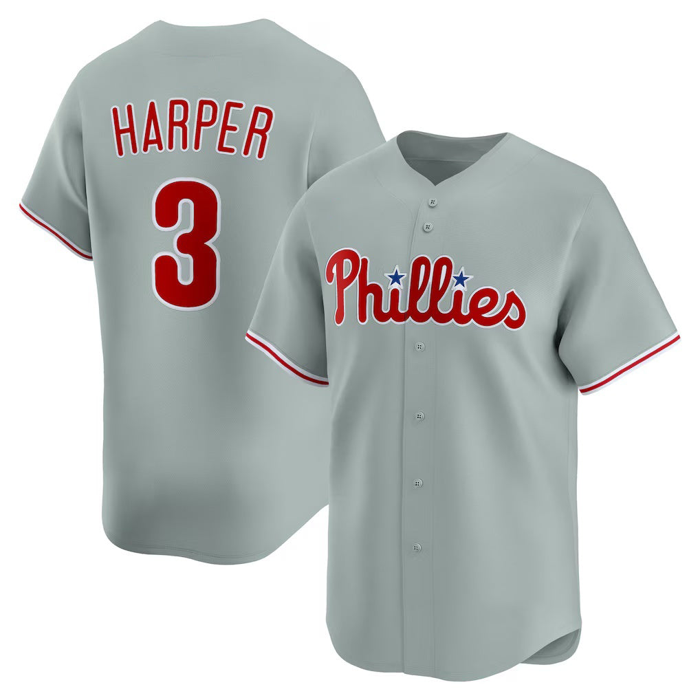 Philadelphia Phillies #3 Bryce Harper Gray FEDASGOGE Road Limited Player Jersey