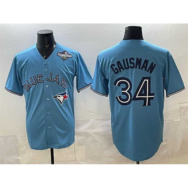 Toronto Blue Jays #34 Kevin Gausman Blue FEDASGOGE 2025 World Series Cool Base Stitched Jersey