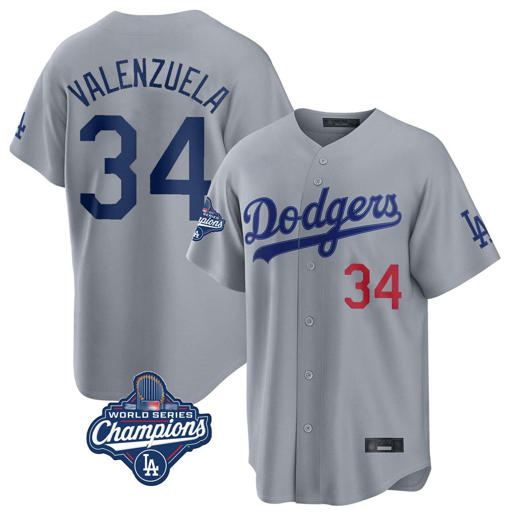 Los Angeles Dodgers #34 Fernando Valenzuela Player Gray FEDASGOGE World Series Meet Game Home Stitched Jerseys