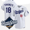 Los Angeles Dodgers #18 Yoshinobu Yamamoto White FEDASGOGE 2025 World Series Home Limited Stitched Jersey
