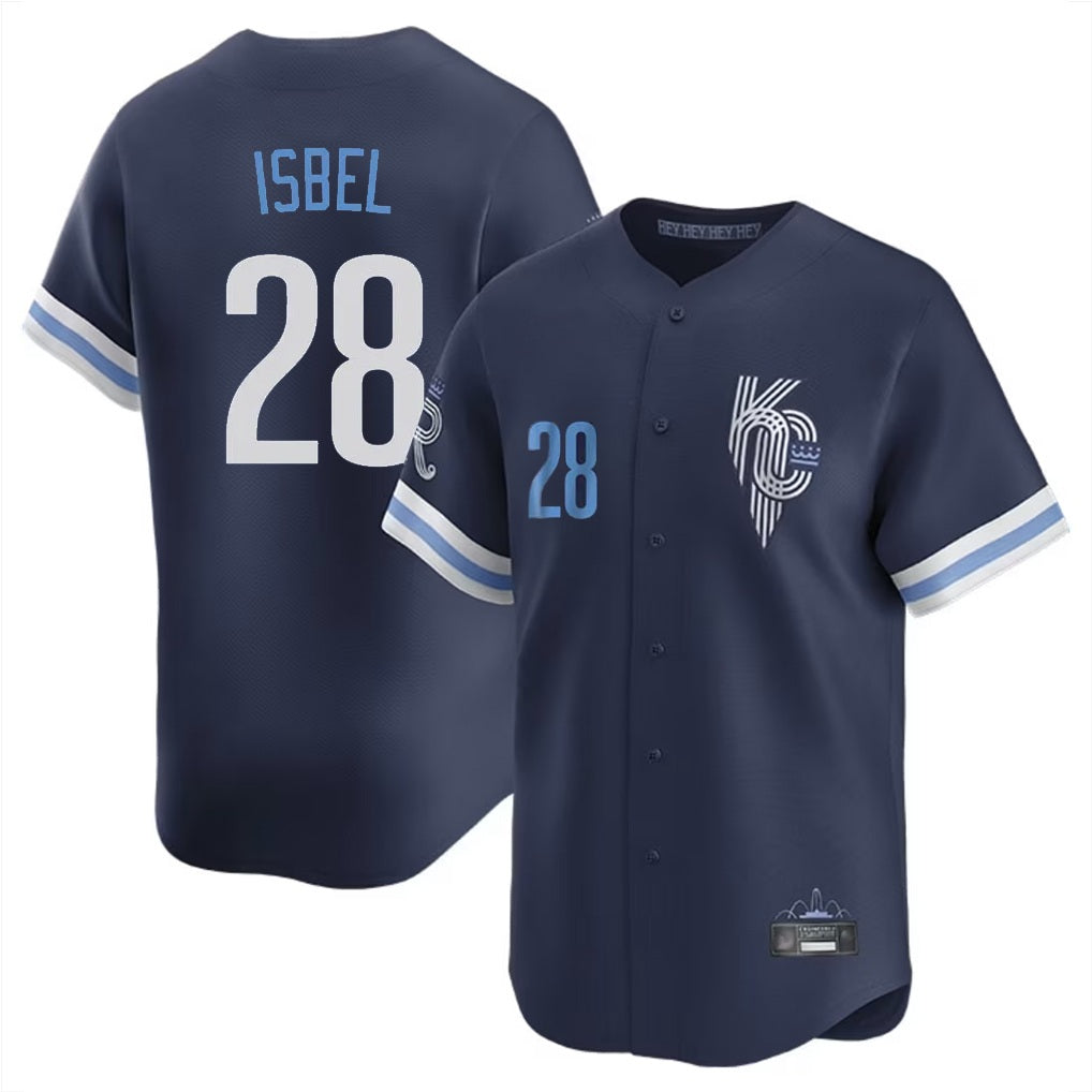 Kansas City Royals #28 Kyle Isbel Player Navy FEDASGOGE City Connect Limited Home Stitched Jerseys