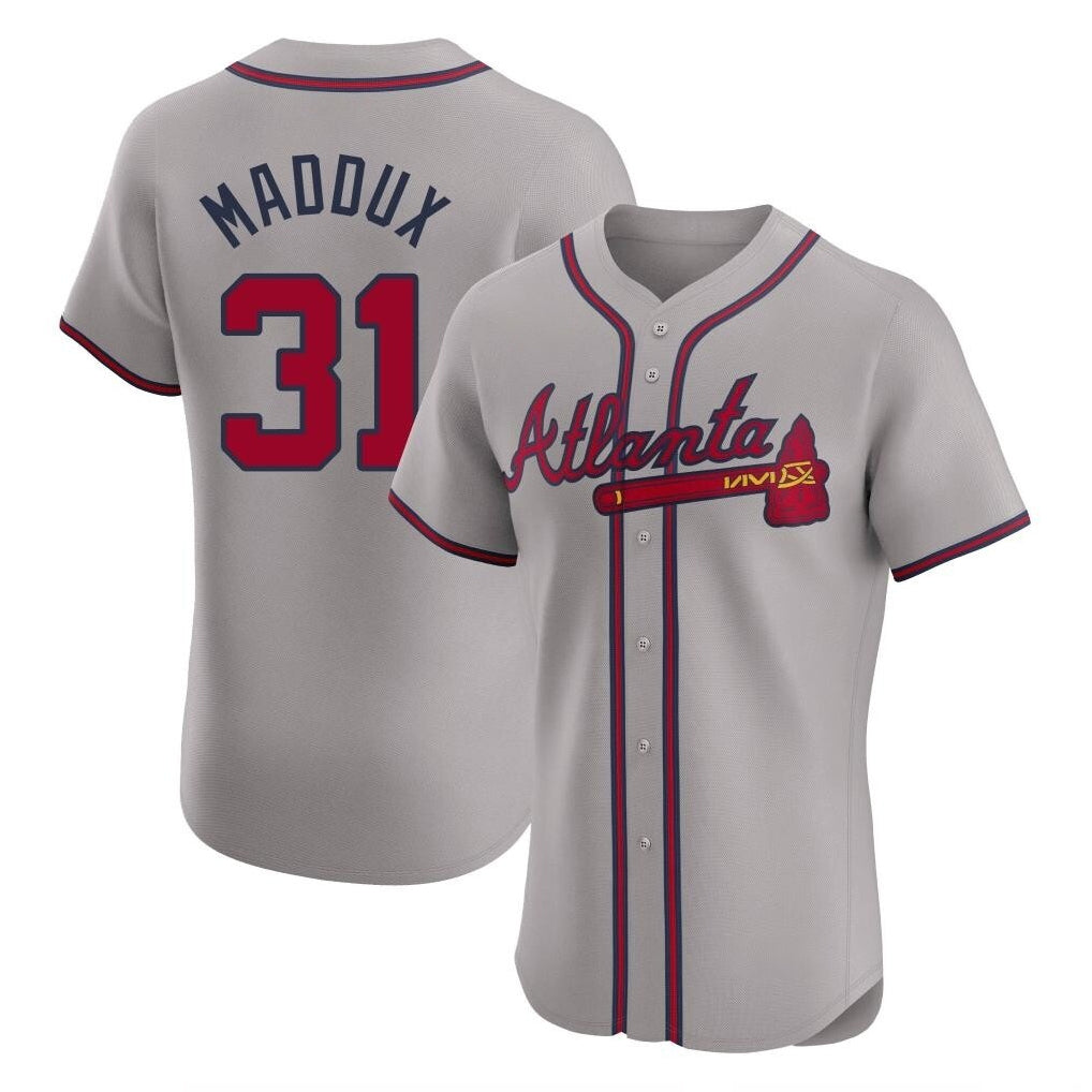 Atlanta Braves #31 Greg Maddux Player Gray FEDASGOGE Limited Elite Home Game Stitched Jerseys