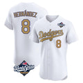 Los Angeles Dodgers #8 Enrique Hern¨¢ndez Player White Gold FEDASGOGE World Series Limited Elite Home Stitched Jerseys