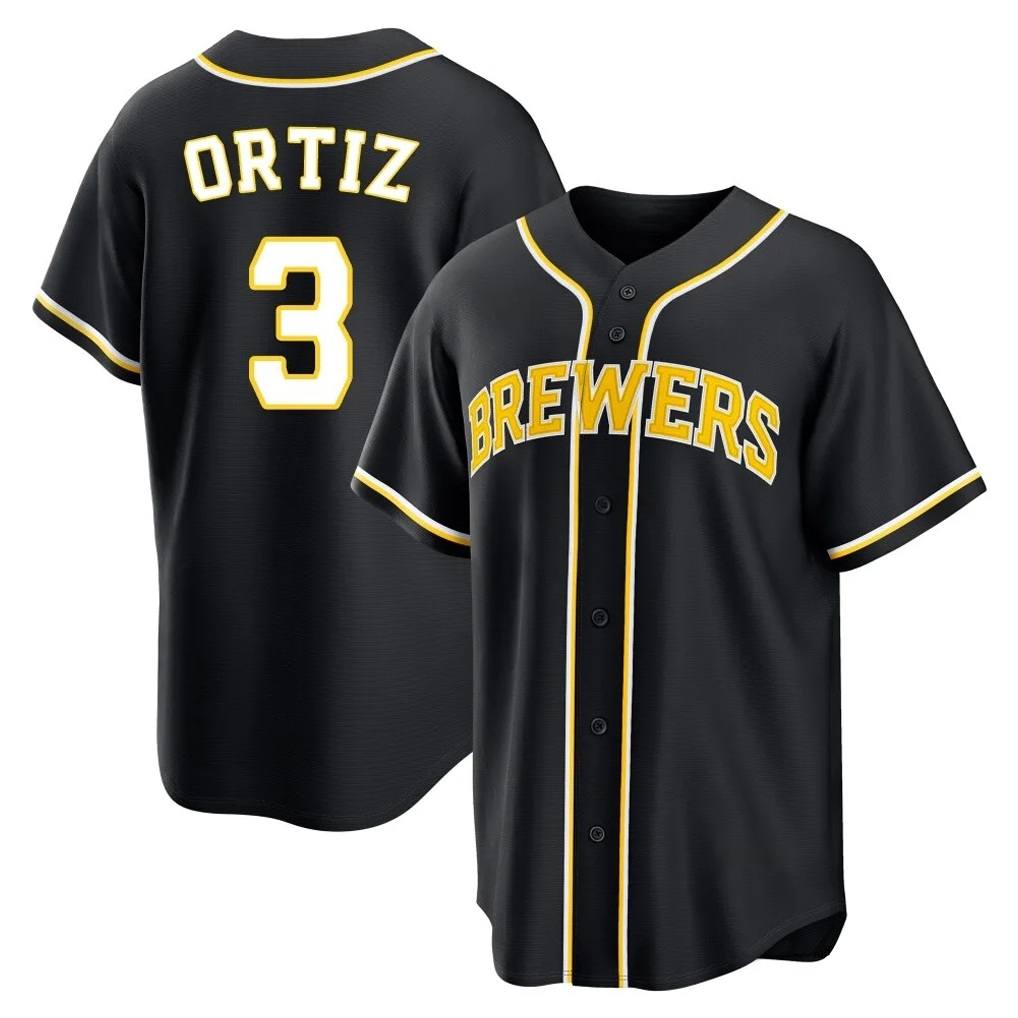 Milwaukee Brewers #3 Joey Ortiz Player Black FEDASGOGE Fashion Out Home Game Stitched Jerseys