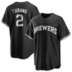 Milwaukee Brewers #2 Brice Turang Player Black FEDASGOGE Game Home Stitched Jerseys