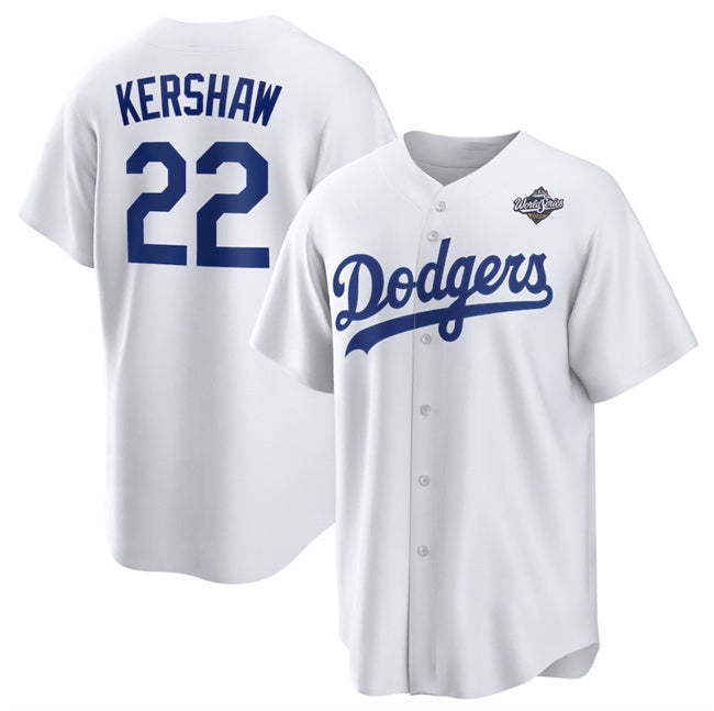 Los Angeles Dodgers #22 Clayton Kershaw White FEDASGOGE 2025 World Series Home Cool Base Stitched Jersey
