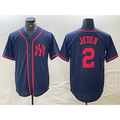 New York Yankees #2 Derek Jeter Navy Red FEDASGOGE Fashion Cool Base Jersey