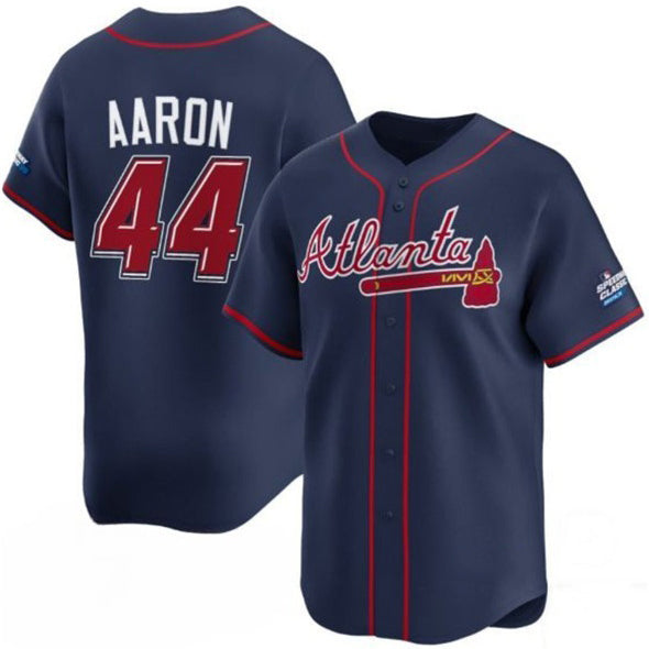 Atlanta Braves #44 Hank Aaron Navy FEDASGOGE 2025 Speedway Classic Alternate Limited Stitched Jersey