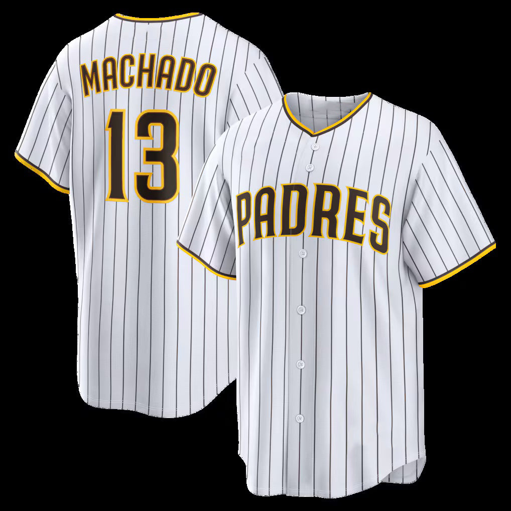 San Diego Padres #13 Manny Machado White FEDASGOGE Home Replica Player Jersey 2