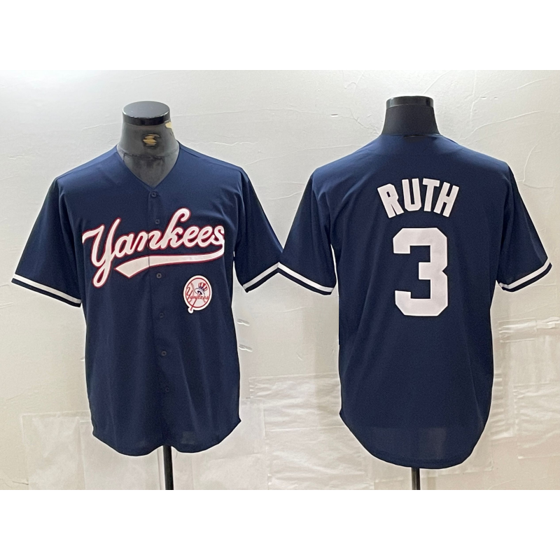 New York Yankees #3 Babe Ruth Navy FEDASGOGE With Patch Cool Base Stitched Jersey