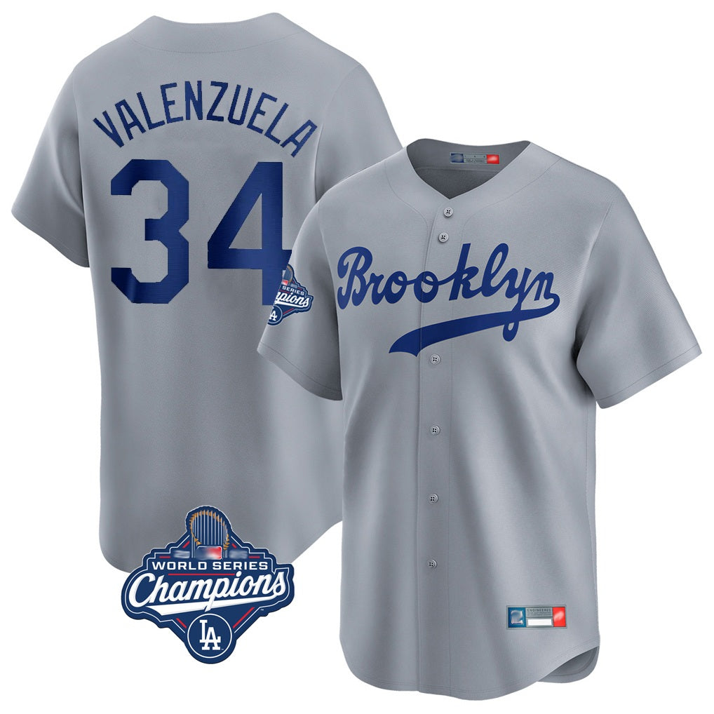 Los Angeles Dodgers #34 Fernando Valenzuela Player Gray FEDASGOGE World Series Meet Game Limited Home Stitched Jerseys