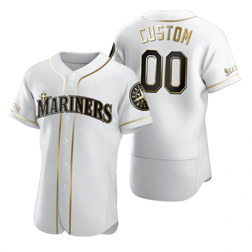 Custom Seattle Mariners White FEDASGOGE Stitched Flex Base Golden Edition Jersey