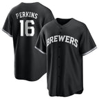 Milwaukee Brewers #16 Blake Perkins Player Black FEDASGOGE Game Home Stitched Jerseys