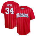 Miami Marlins #34 Liam Hicks Player Red FEDASGOGE City Connect Home Game Stitched Jerseys