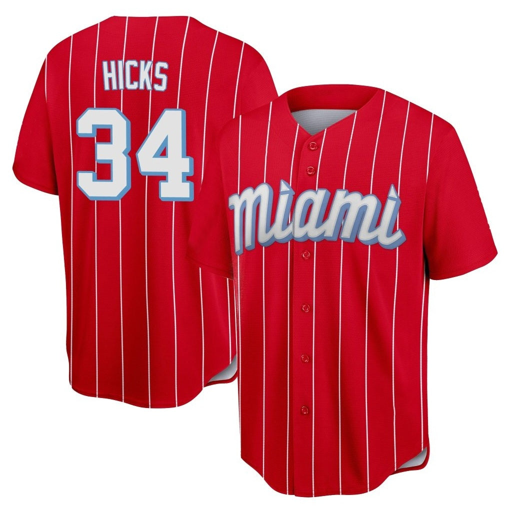Miami Marlins #34 Liam Hicks Player Red FEDASGOGE City Connect Home Game Stitched Jerseys