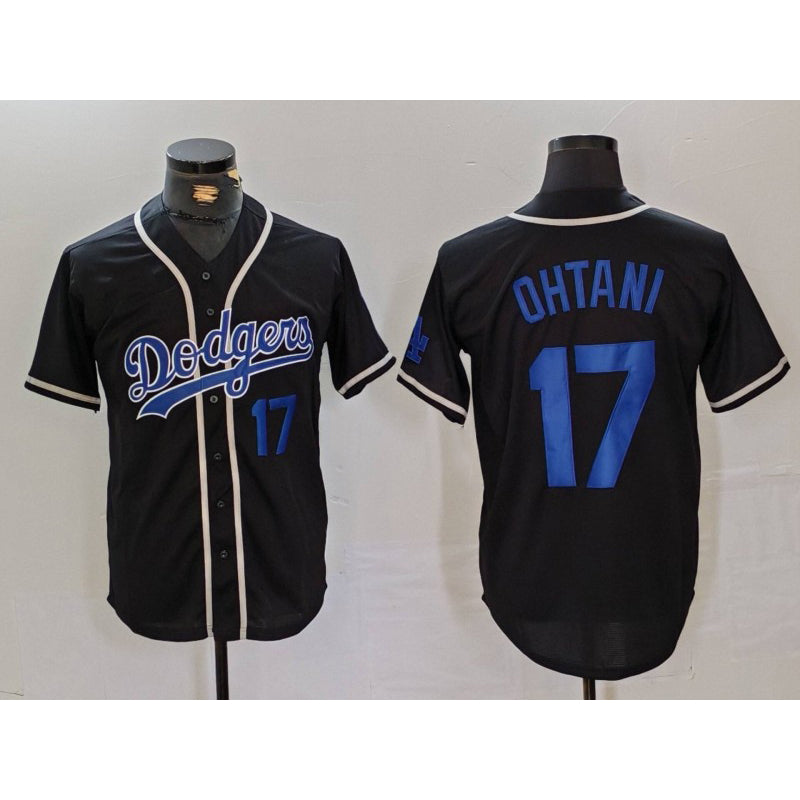 Los Angeles Dodgers #17 Shohei Ohtani Number Black FEDASGOGE Cool Base With Patch Stitched Jerseys