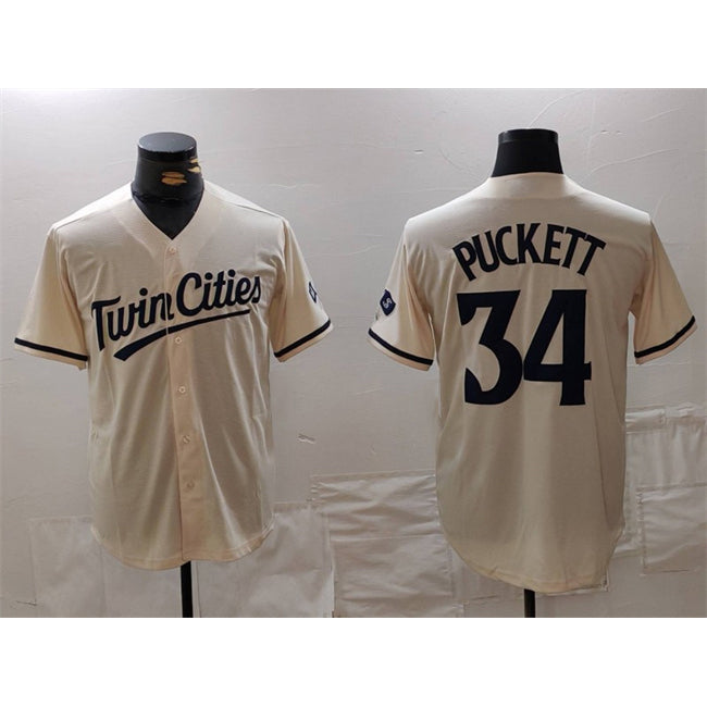 Minnesota Twins #34 Kirby Puckett Cream FEDASGOGE Cool Base Stitched Jersey