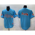Atlanta Braves Team Big Logo Blue FEDASGOGE 2024 Atliens & Peach With Outkast Patch Vapor Limited Stitched Jersey