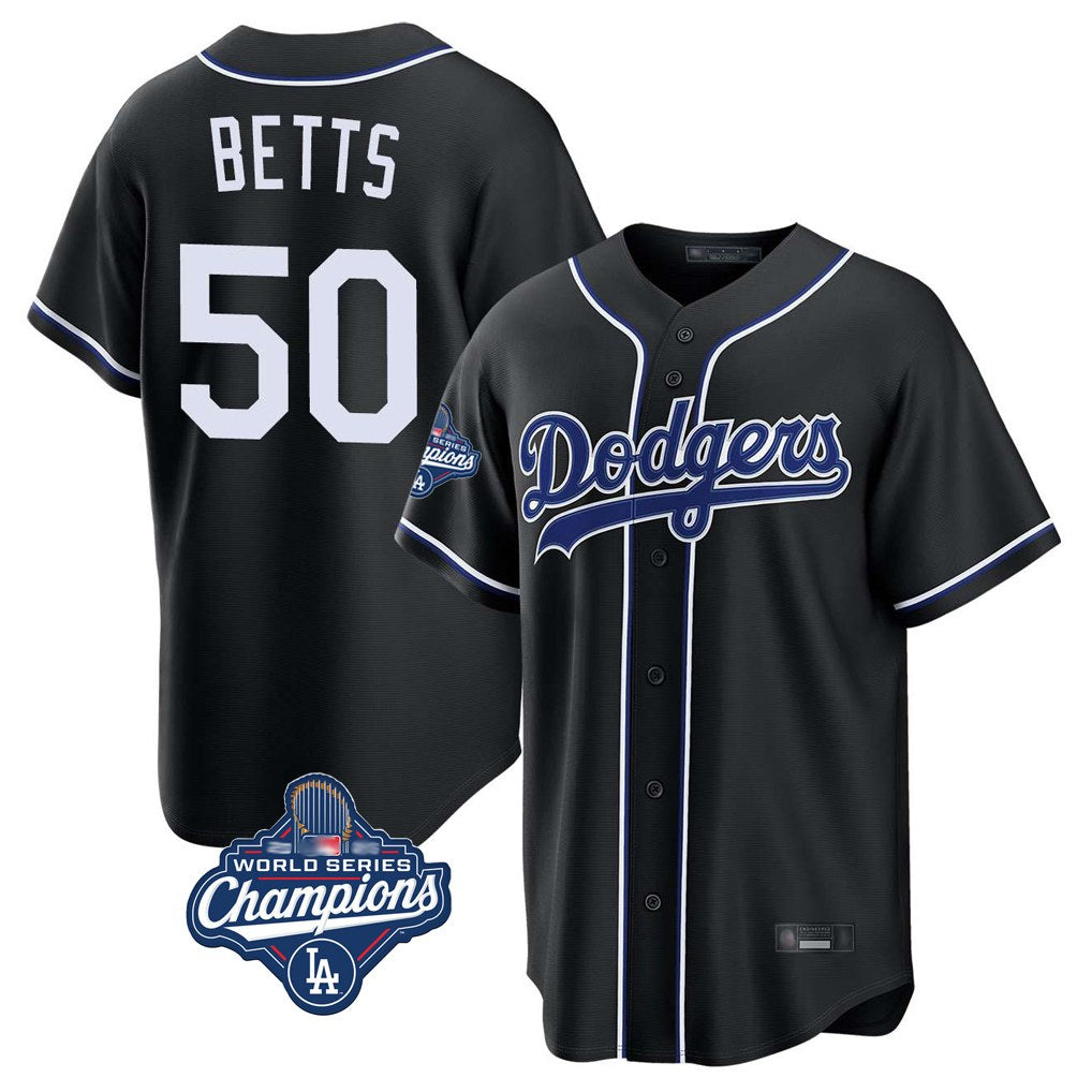 Los Angeles Dodgers #50 Mookie Betts Player Black FEDASGOGE World Series Meet Carbon Limited Home Stitched Jerseys