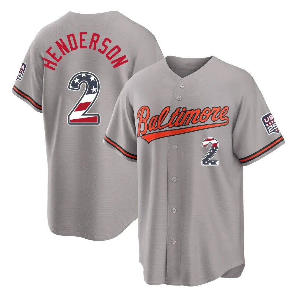 Baltimore Orioles #2 Gunnar Henderson Player Gray FEDASGOGE USA 250 Fourth of July Home Game Stitched Jerseys