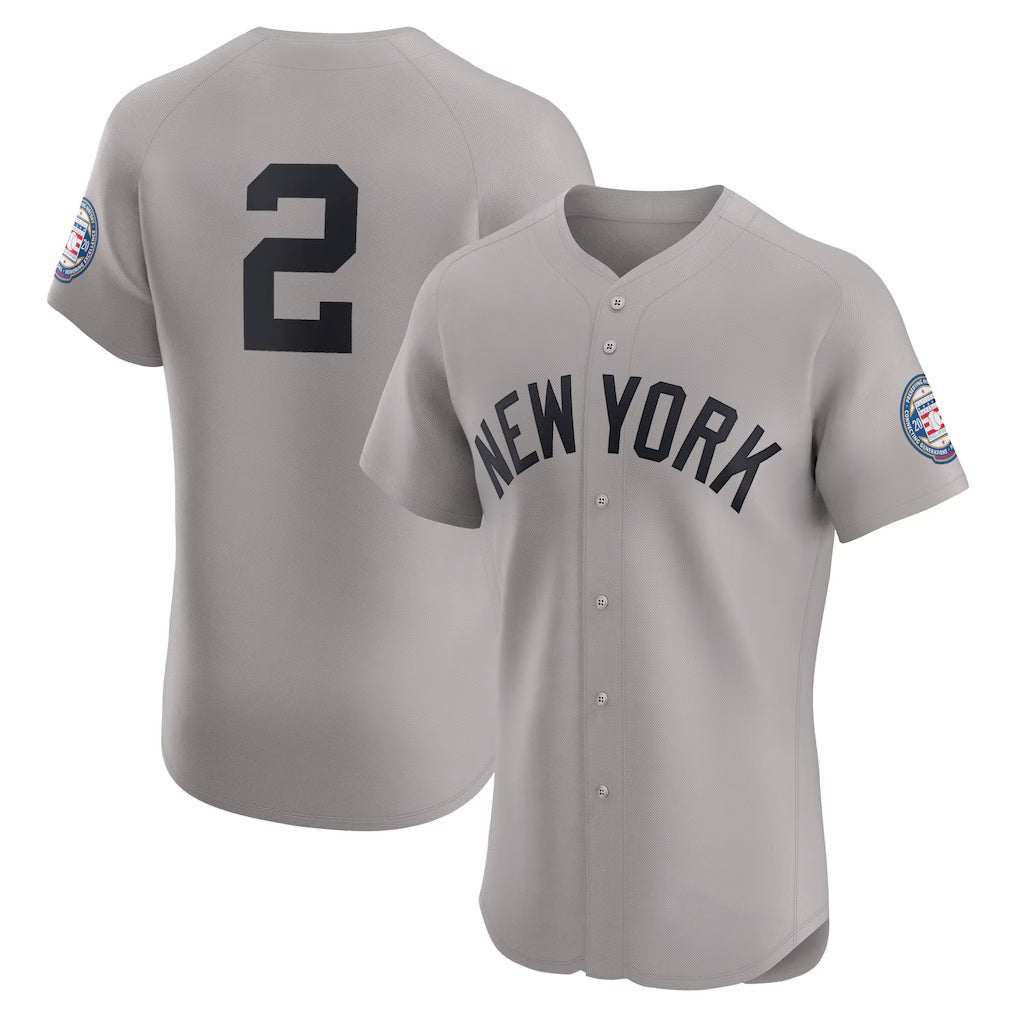 New York Yankees #2 Derek Jeter Gray FEDASGOGE Road 2020 Hall of Fame Induction Patch Elite Player Jersey